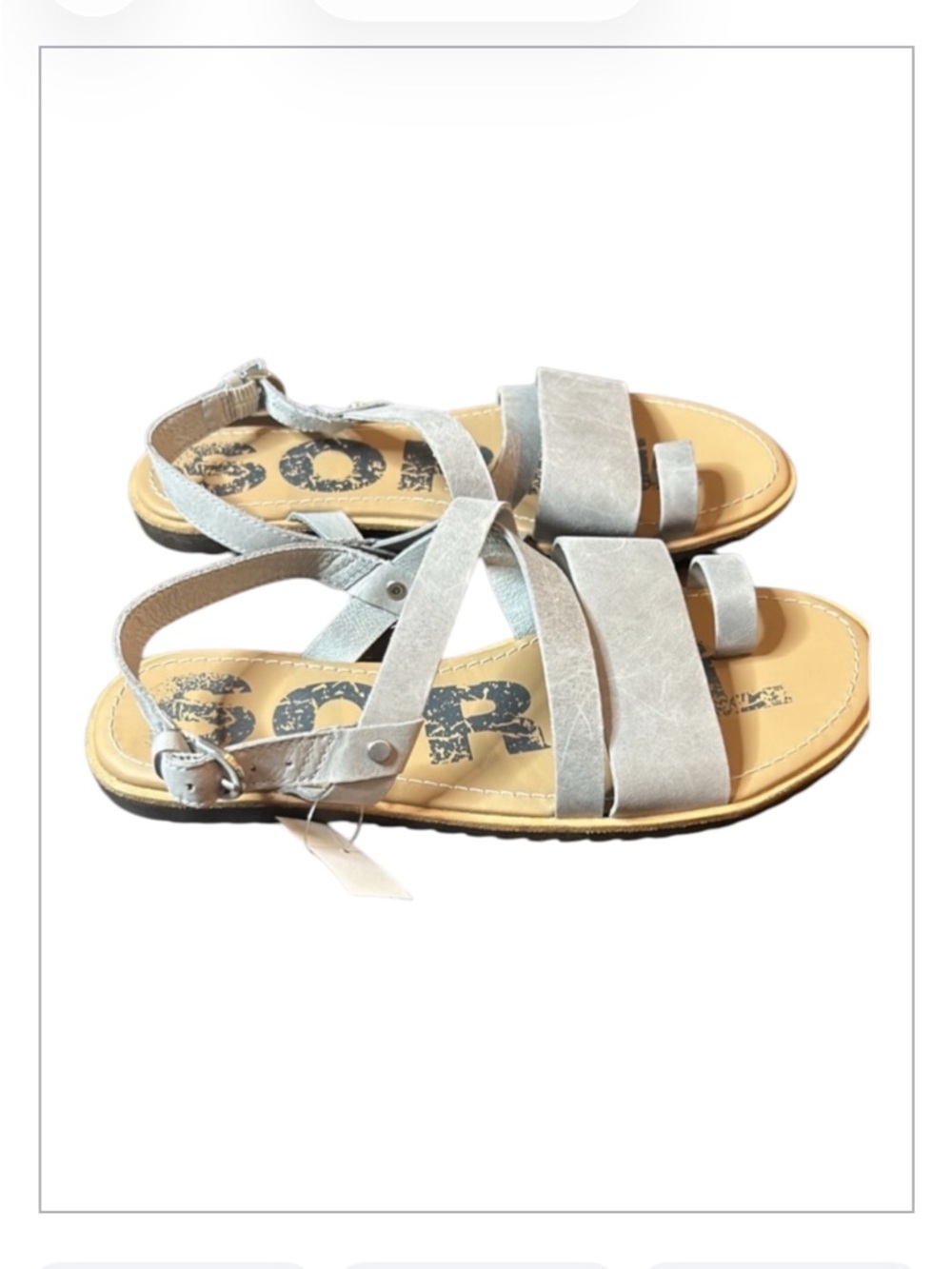 Sorel Ella Gray Criss Cross Ankle Strap Leather Sandals Size 8 NWT
